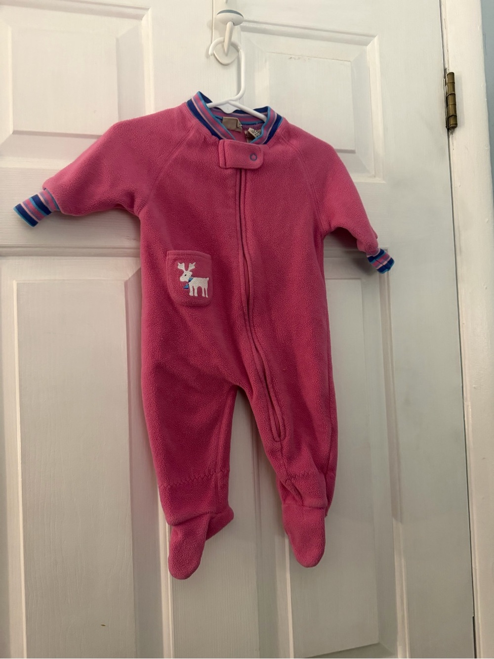 Vintage L.L.Bean Baby 3-6M Pink Fleece Footed Bunting Moose